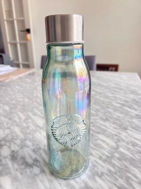 Starbucks Iridescent Glass Water Bottle with Silver Cap
